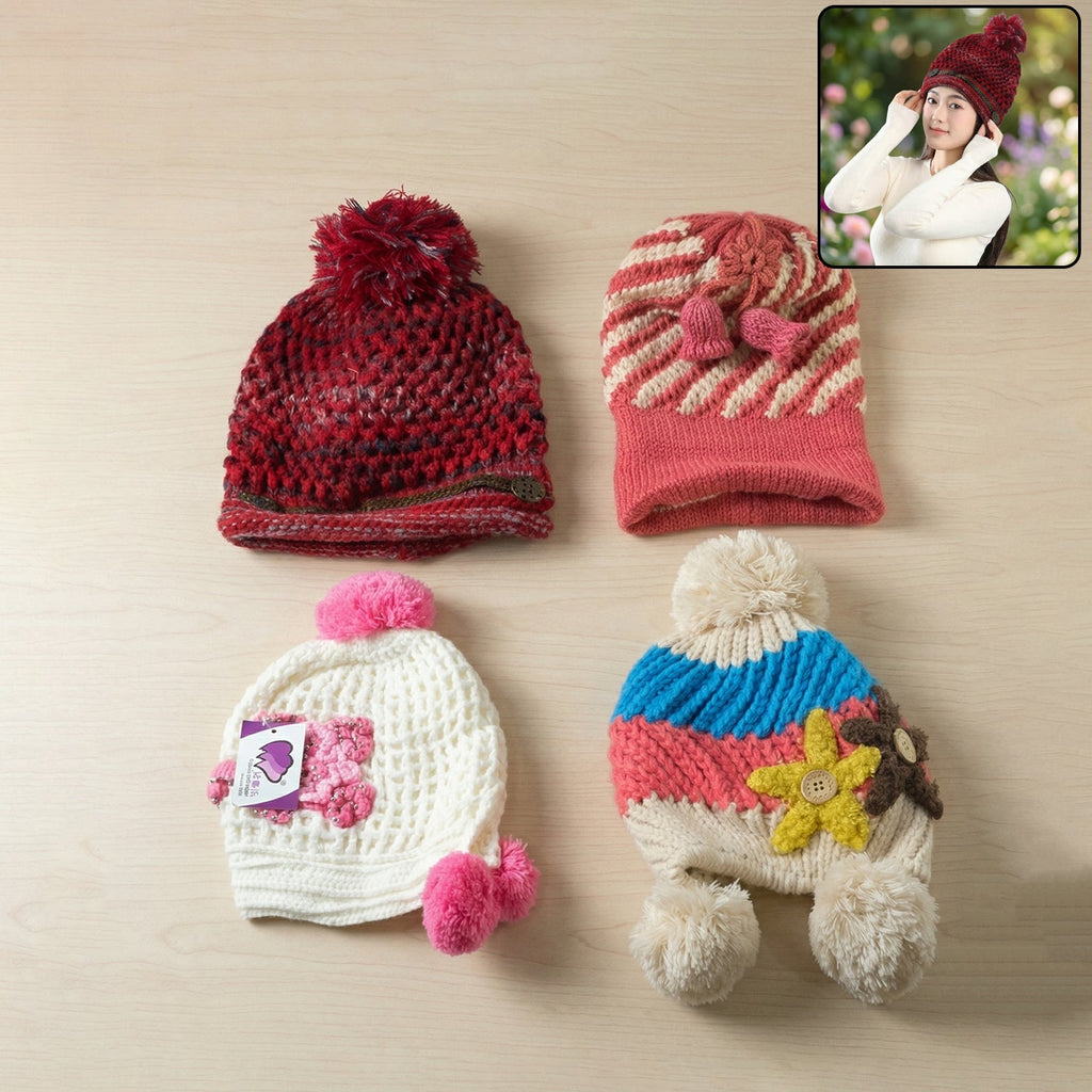 Stylish knitted winter hat with playful pom-pom design