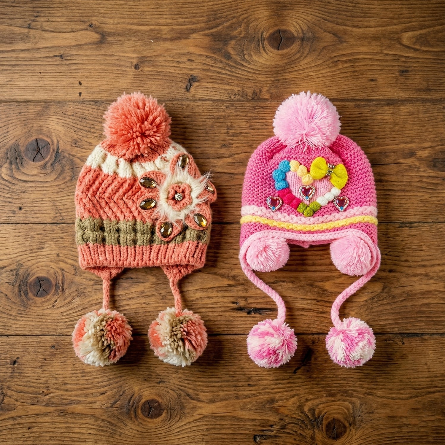 Kids winter hat with fun design and pom-pom detail