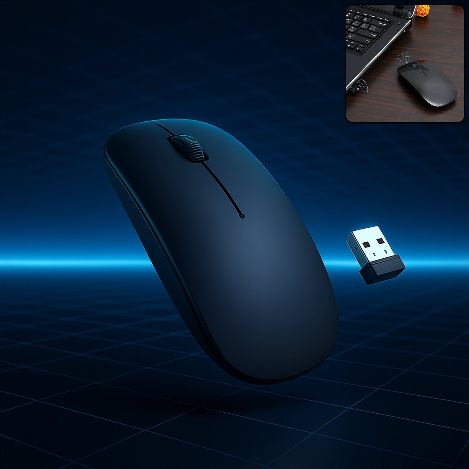 Slim black Wireless Mouse with a comfortable ergonomic design, ideal for daily computer use.