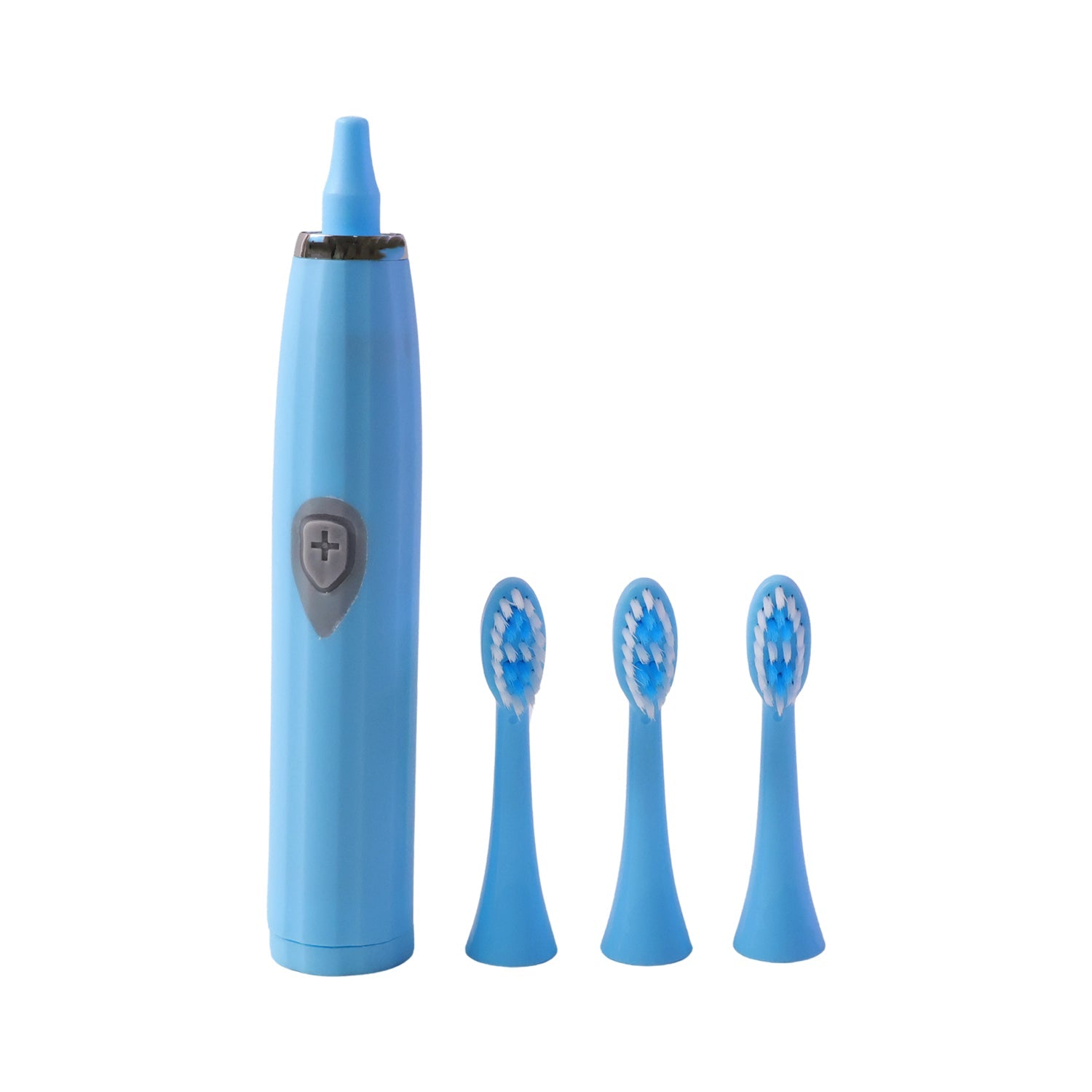 Multiple angles of the white electric toothbrush, showcasing its compact and efficient design.