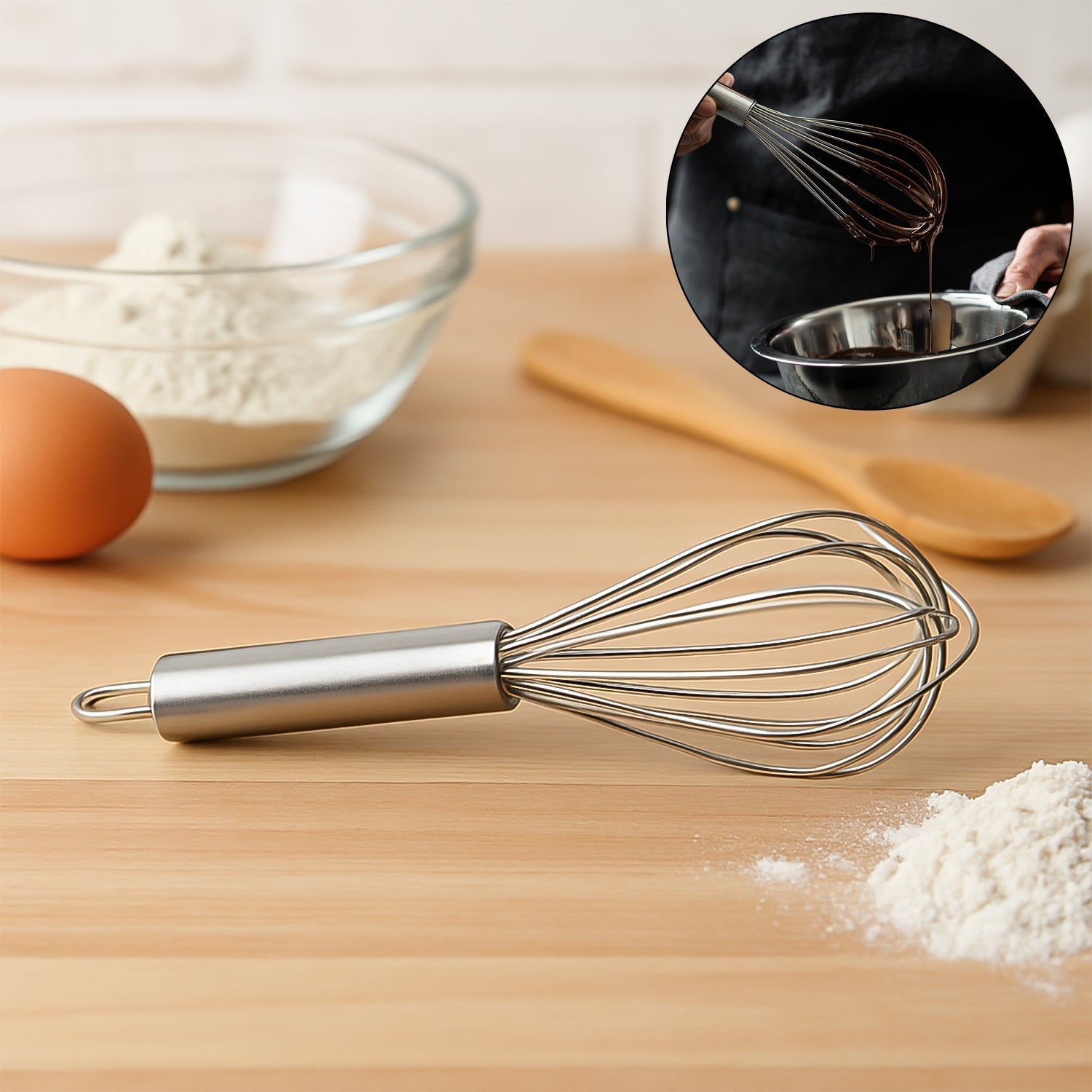 Stainless steel balloon whisk 20cm in kitchen setup