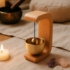 Premium Japanese style Zen meditation bell with wooden stand on desktop
