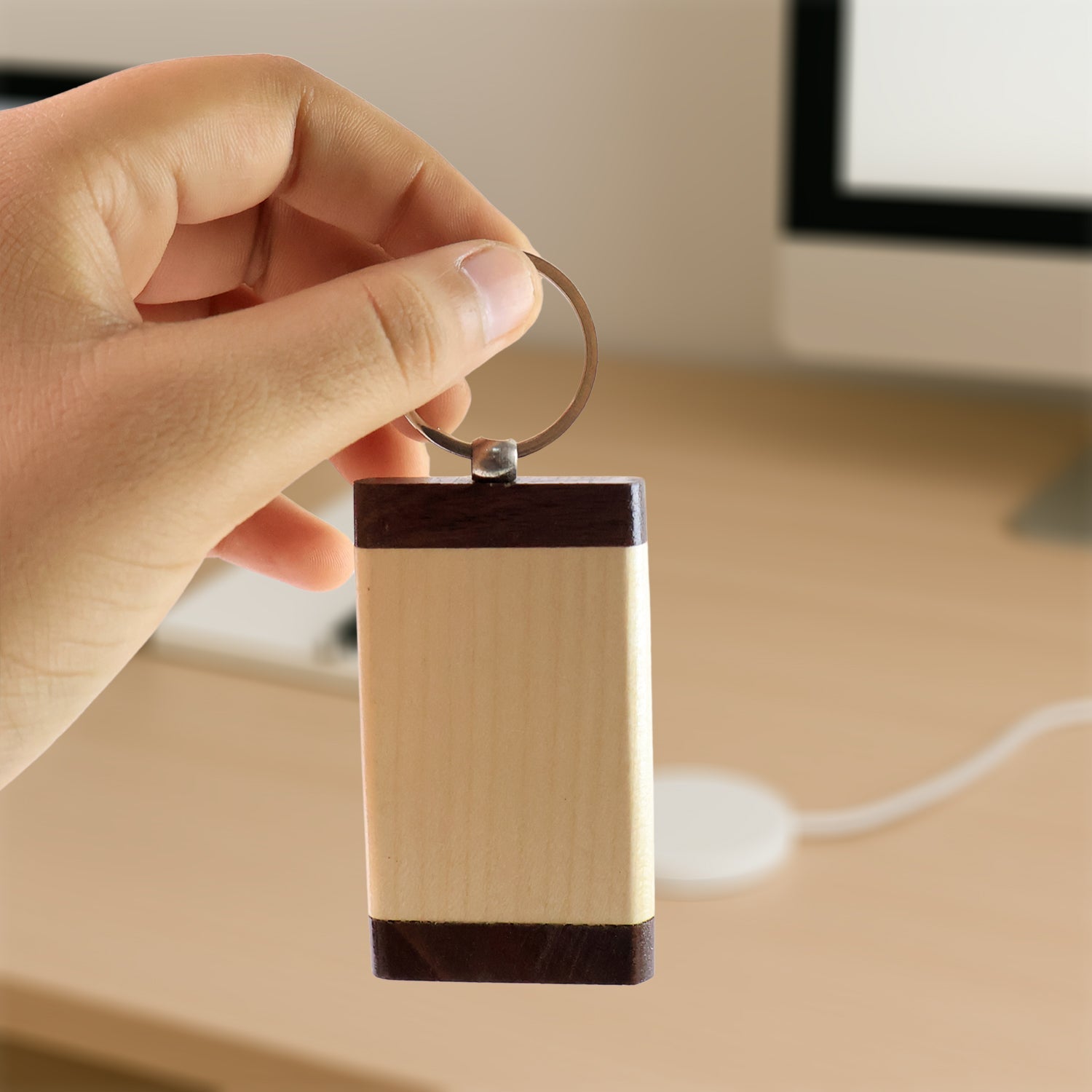 Wooden keychain showing polished edges and premium craftsmanship