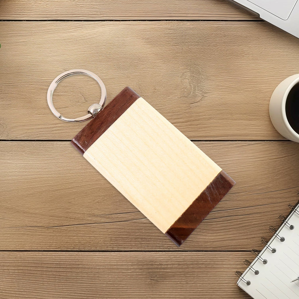 Premium wooden keychain with elegant dual-tone finish and smooth edges