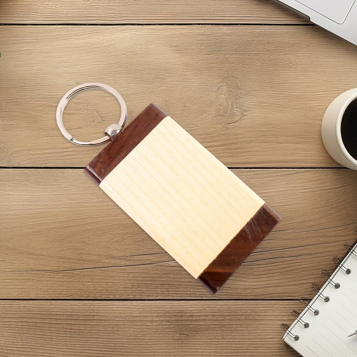 Premium wooden keychain with elegant dual-tone finish and smooth edges