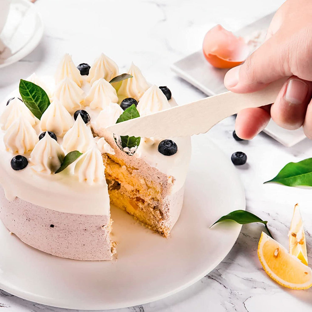 Multiple wooden knives stacked in pack, strong and eco-friendly cutlery