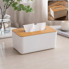 Stylish bamboo tissue box holder displayed on a clean white surface.