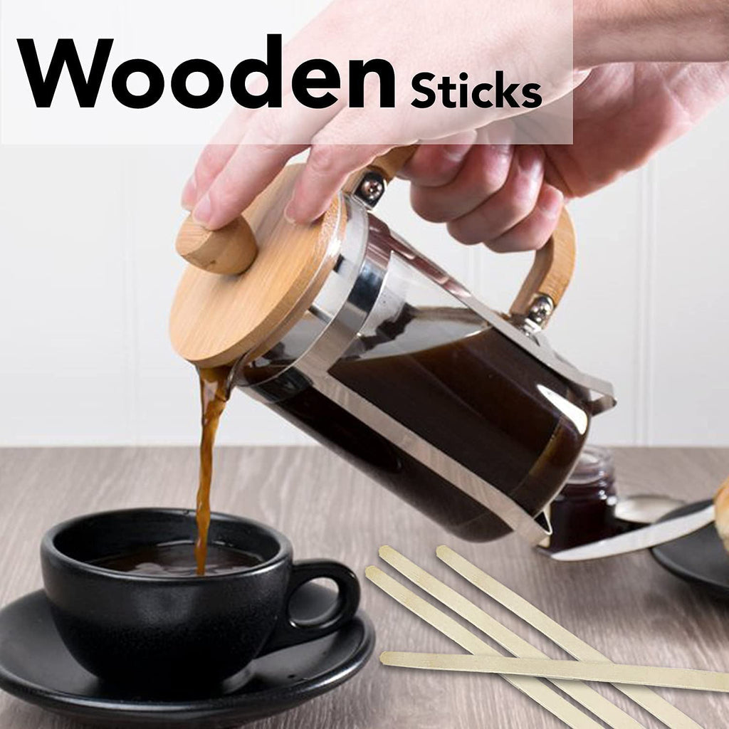 Detailed shot of birchwood coffee stir sticks showing smooth finish