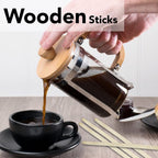 Detailed shot of birchwood coffee stir sticks showing smooth finish