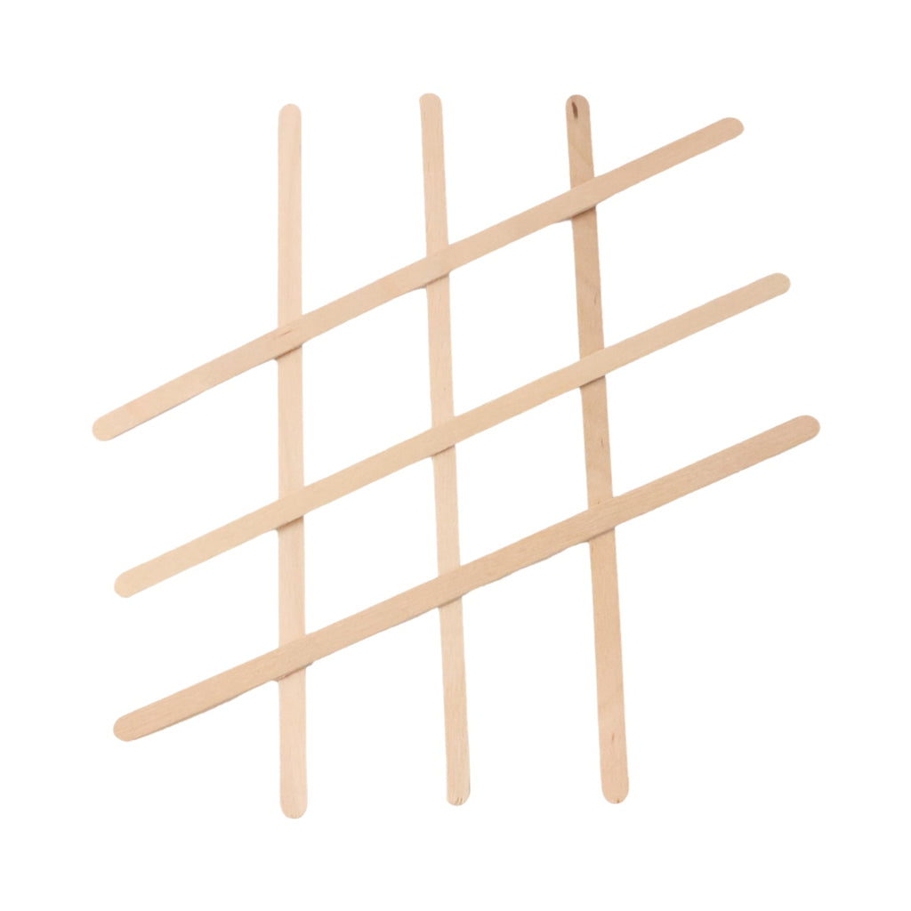 Wooden coffee stir sticks neatly arranged on surface