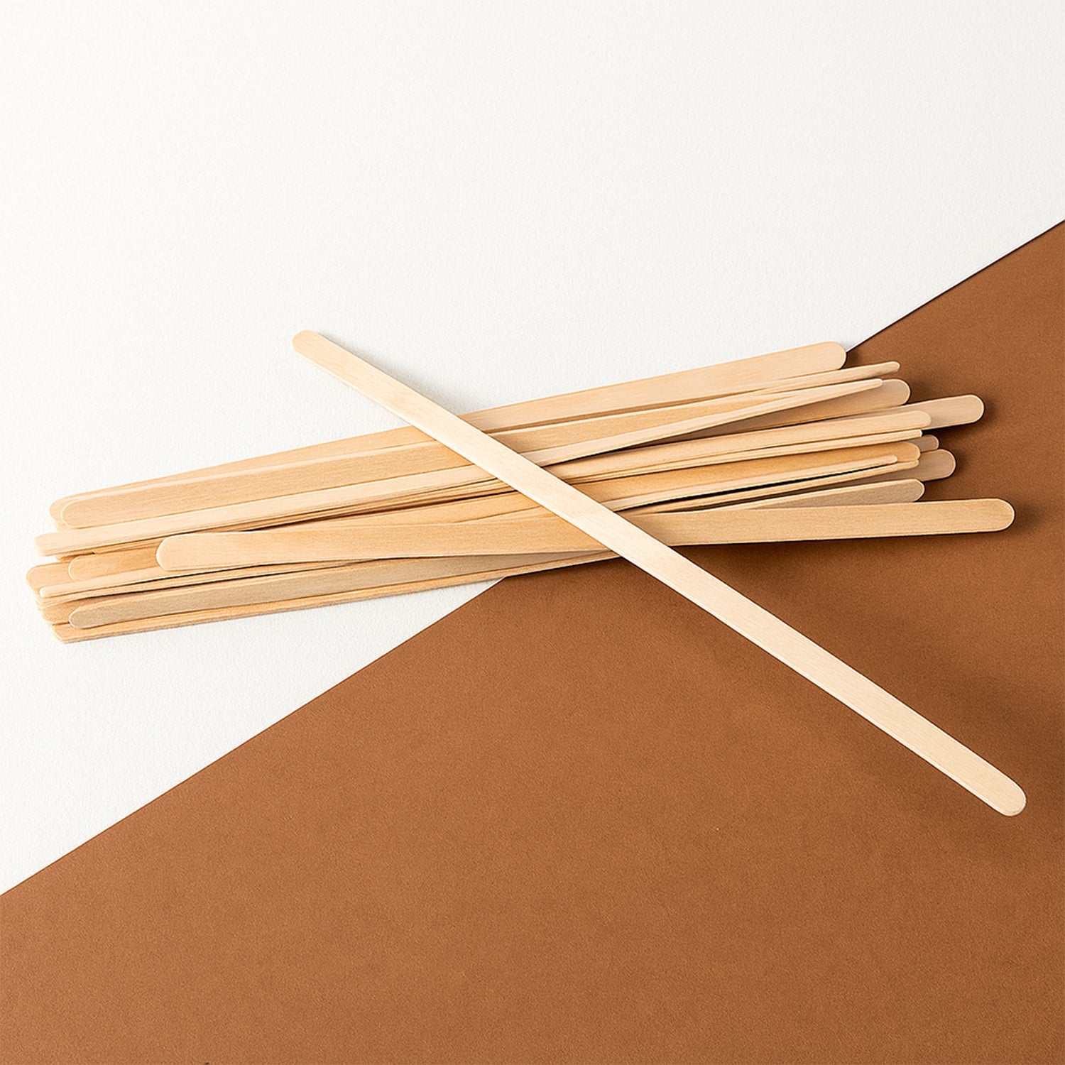 Close-up view of smooth, splinter-free wooden coffee stir sticks