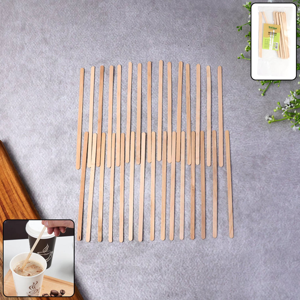 Freshee brand wooden coffee stirrers pack showing natural wood texture