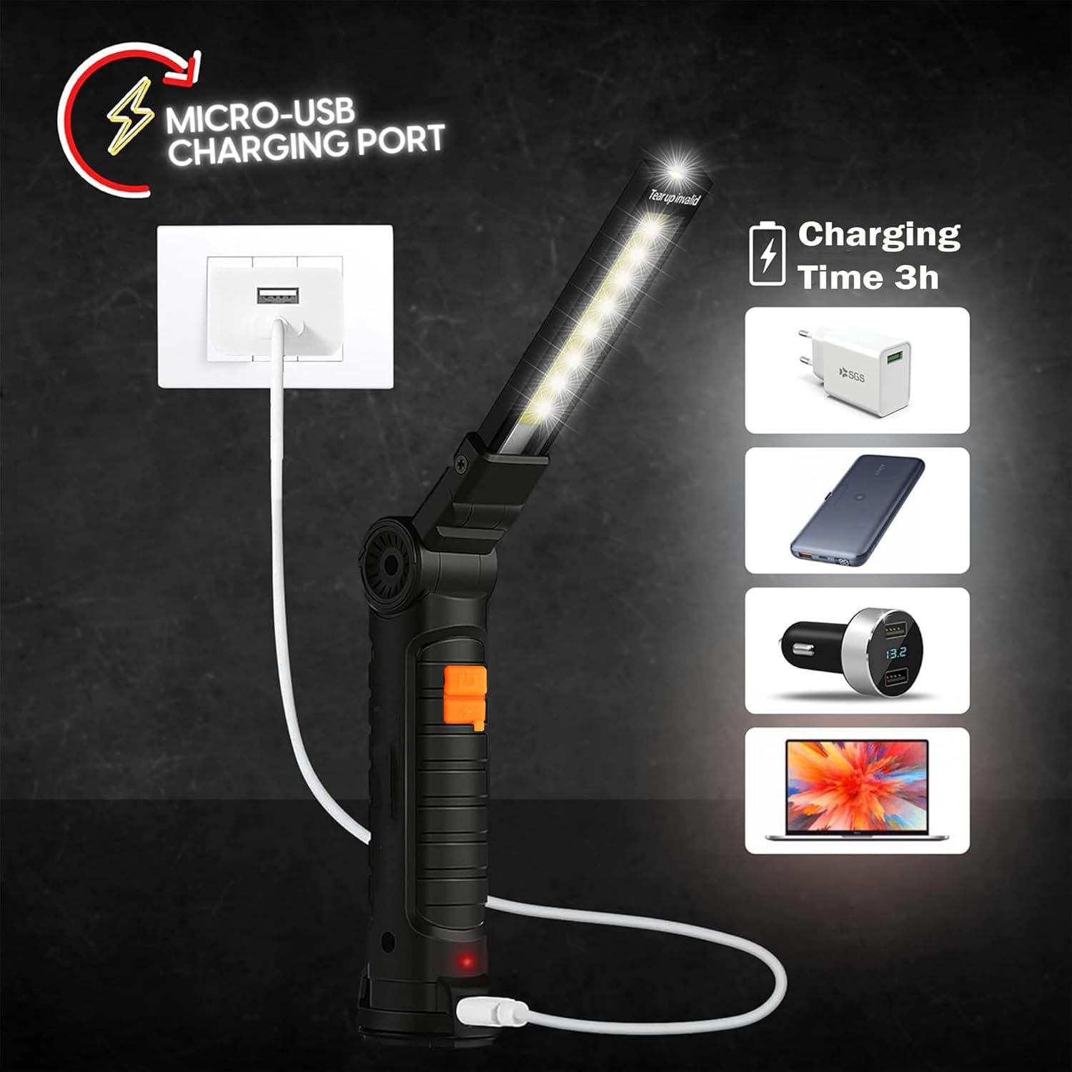 LED work light with adjustable 360 degree rotating head
