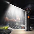 Compact rechargeable LED work light with adjustable arm and magnetic base on workshop table