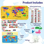 World Map Puzzle layout showing all continents in bright colors