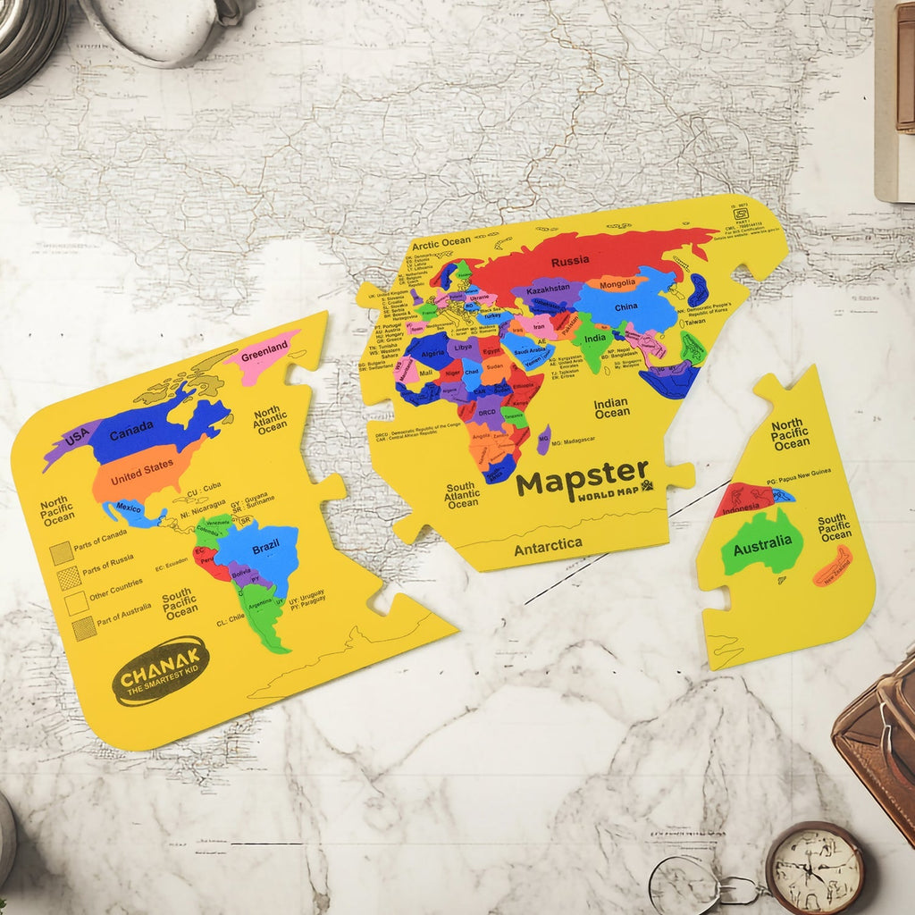 Detachable EVA foam puzzle pieces shaped as countries for world map learning
