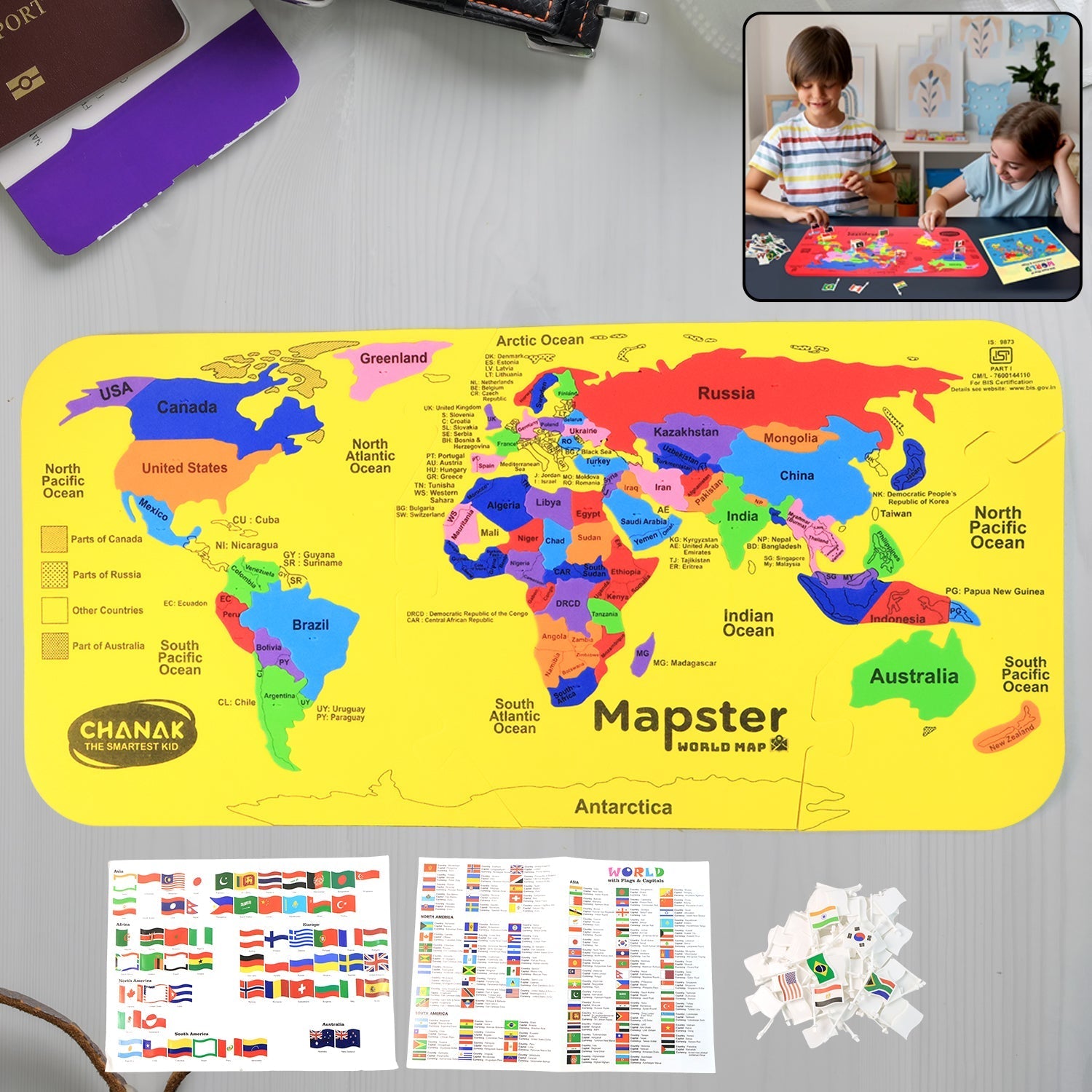 Assembled World Map Puzzle for Kids made from safe EVA foam pieces