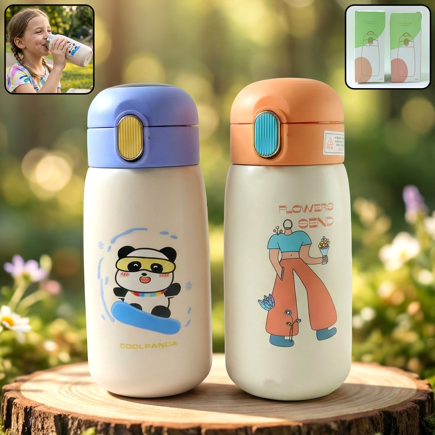 Durable stainless steel kids water bottle 420ml