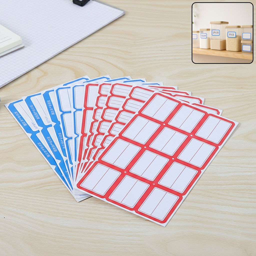 Red and white self-adhesive shipping label stickers on sheets