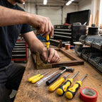 Basic DIY hand tools kit with screwdrivers and hammer