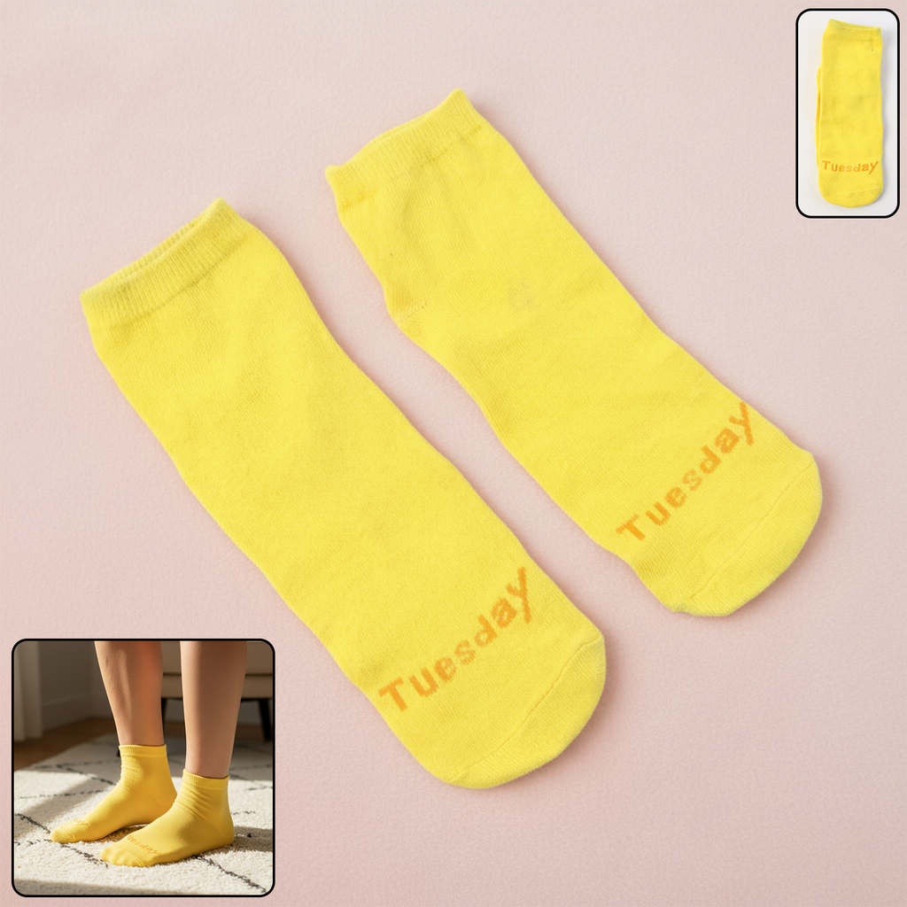 Yellow casual crew socks showing soft knitted texture