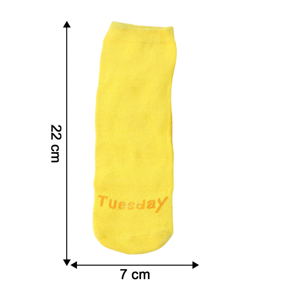 Yellow casual socks laid flat showing crew length size
