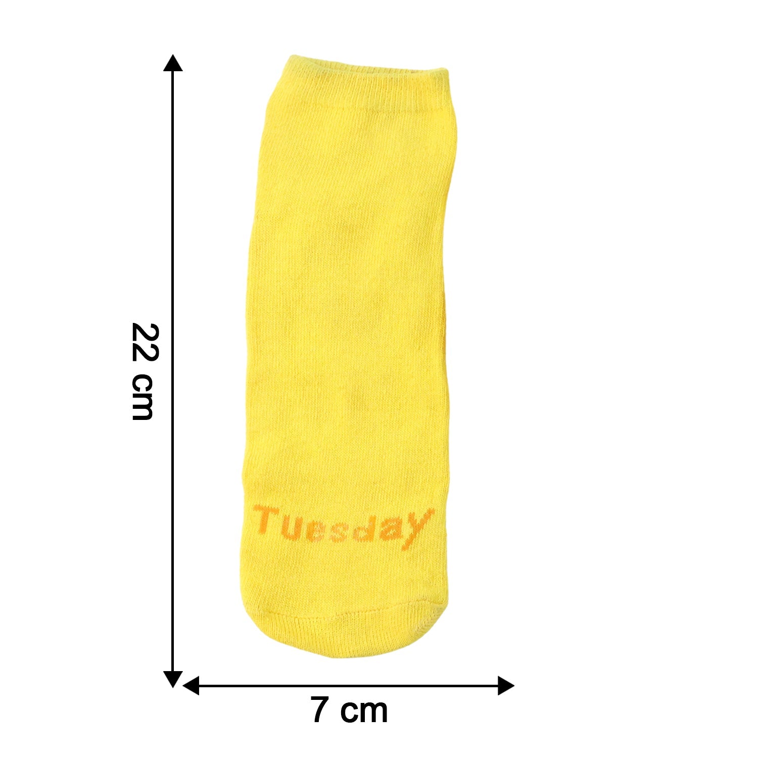 Yellow casual socks laid flat showing crew length size
