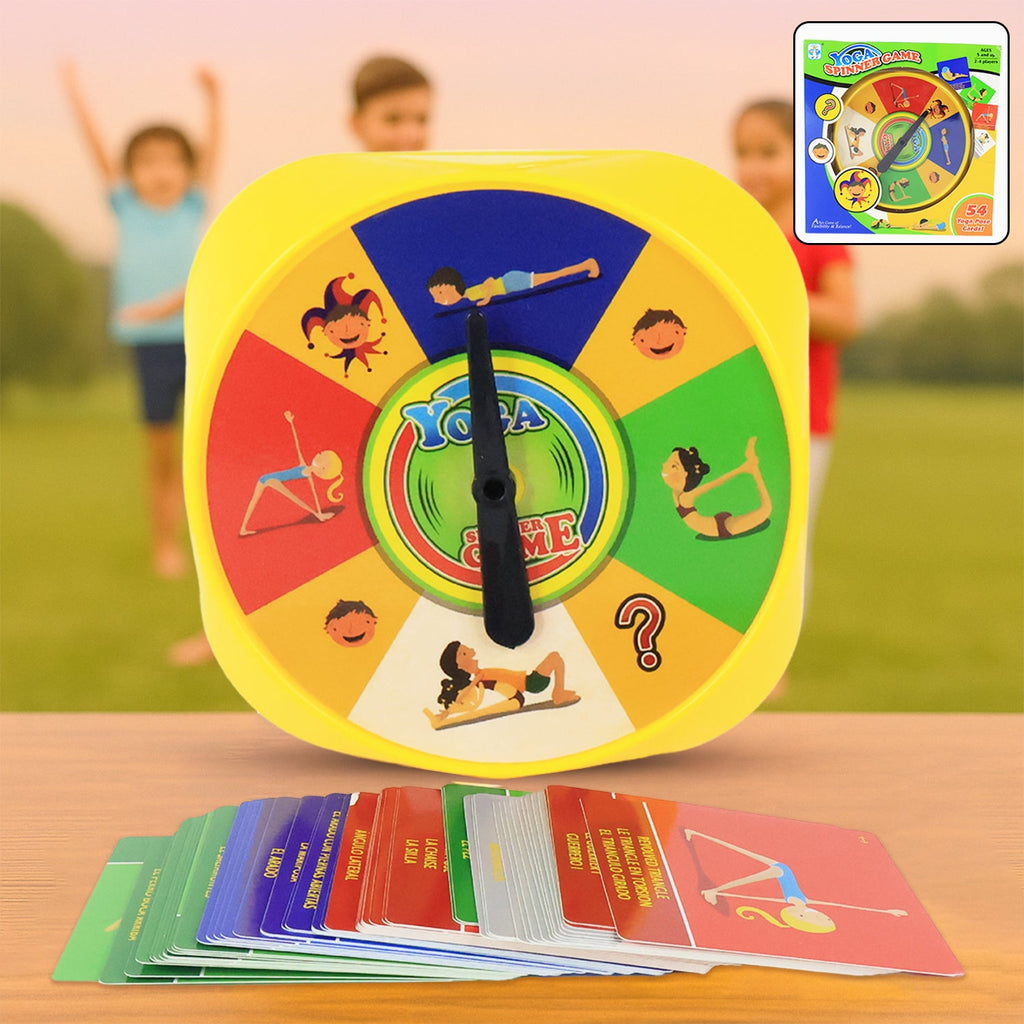 Yoga Spinner Game set with colorful spinning wheel and yoga challenge cards