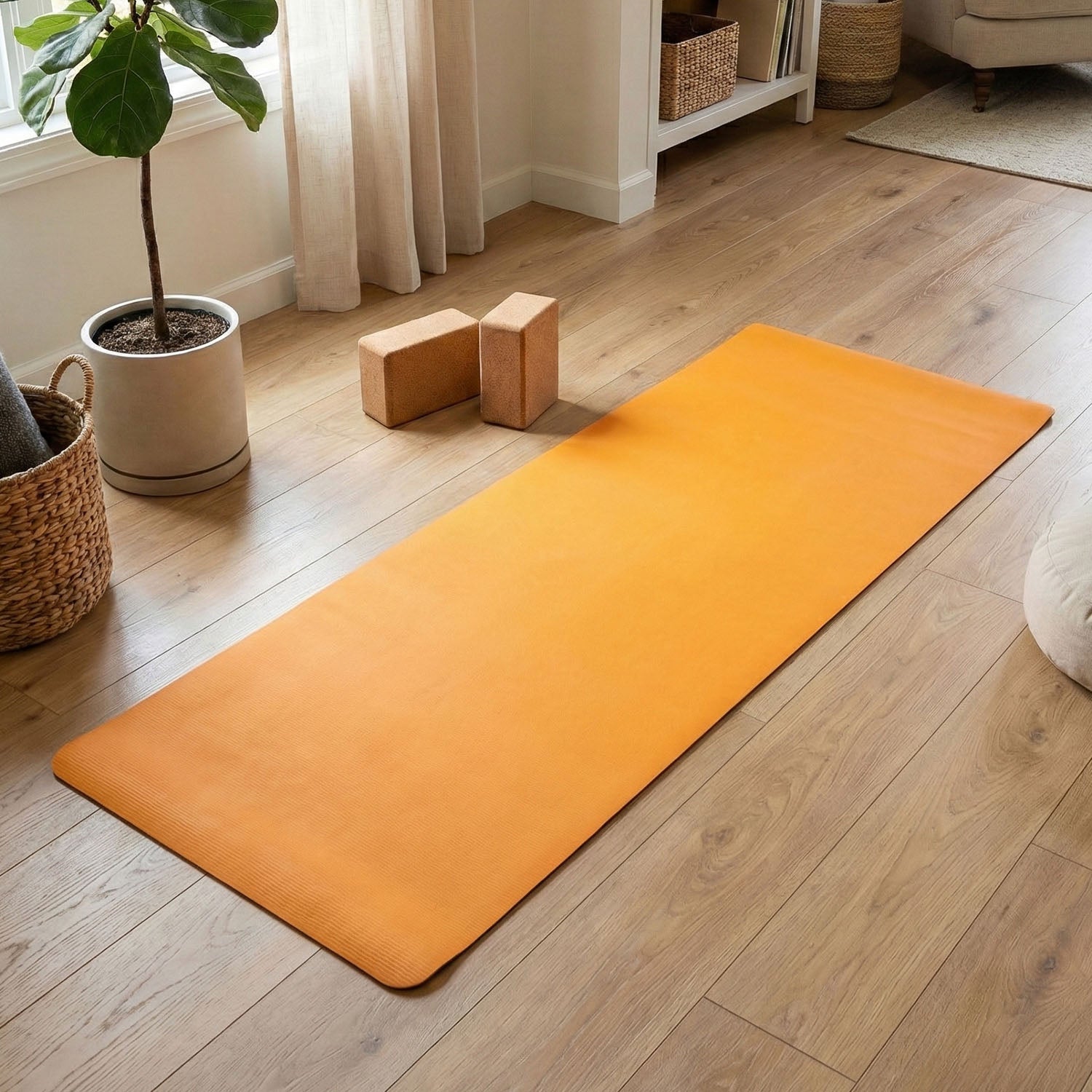 Rolled non-slip yoga mat ideal for Pilates and stretching exercises