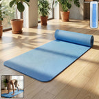 Premium non-slip yoga mat laid out for indoor fitness routine