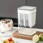 Close-up of fine mesh strainer basket inside yogurt maker for whey separation.