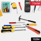 Layout of tools from the durable 7-piece hand tool kit set