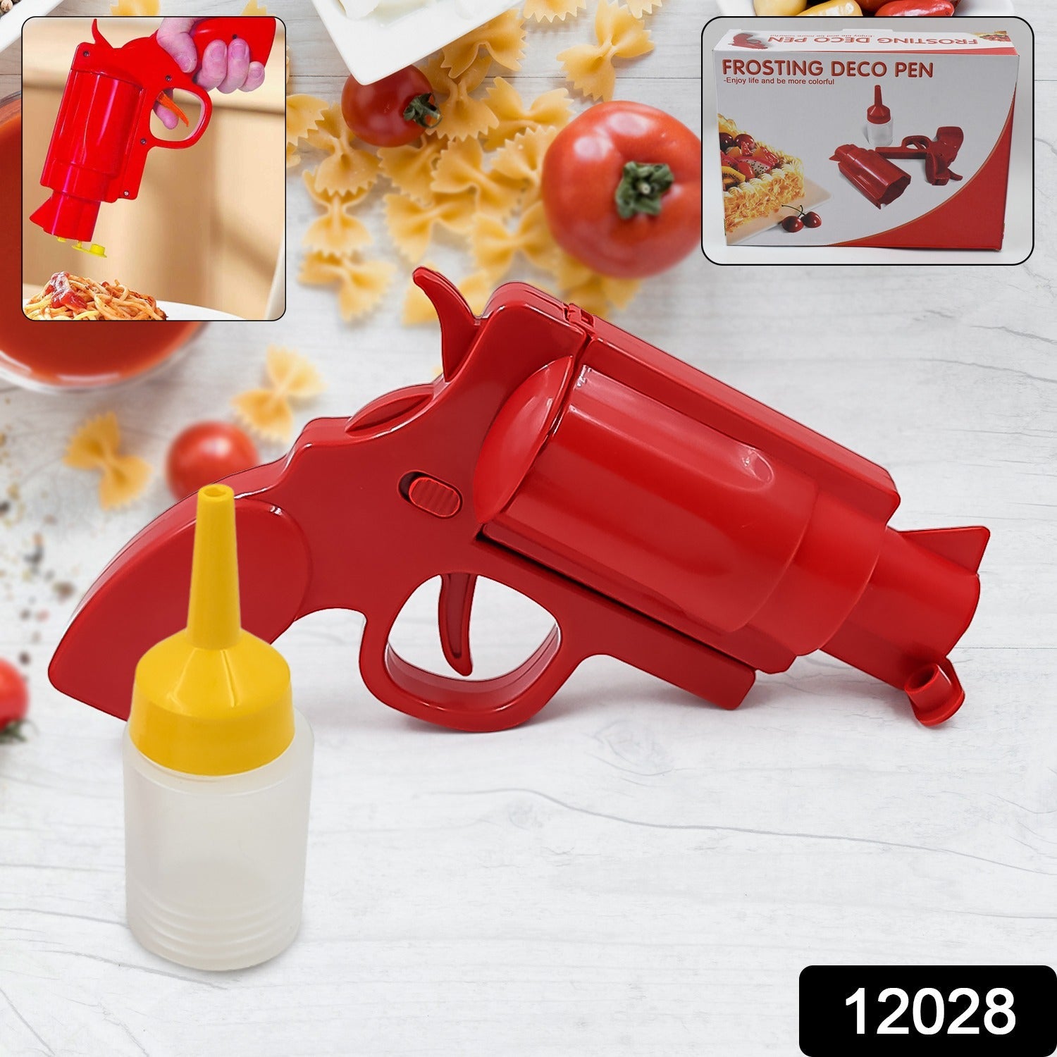 Close up of ketchup dispenser mustard bottle gun trigger mechanism