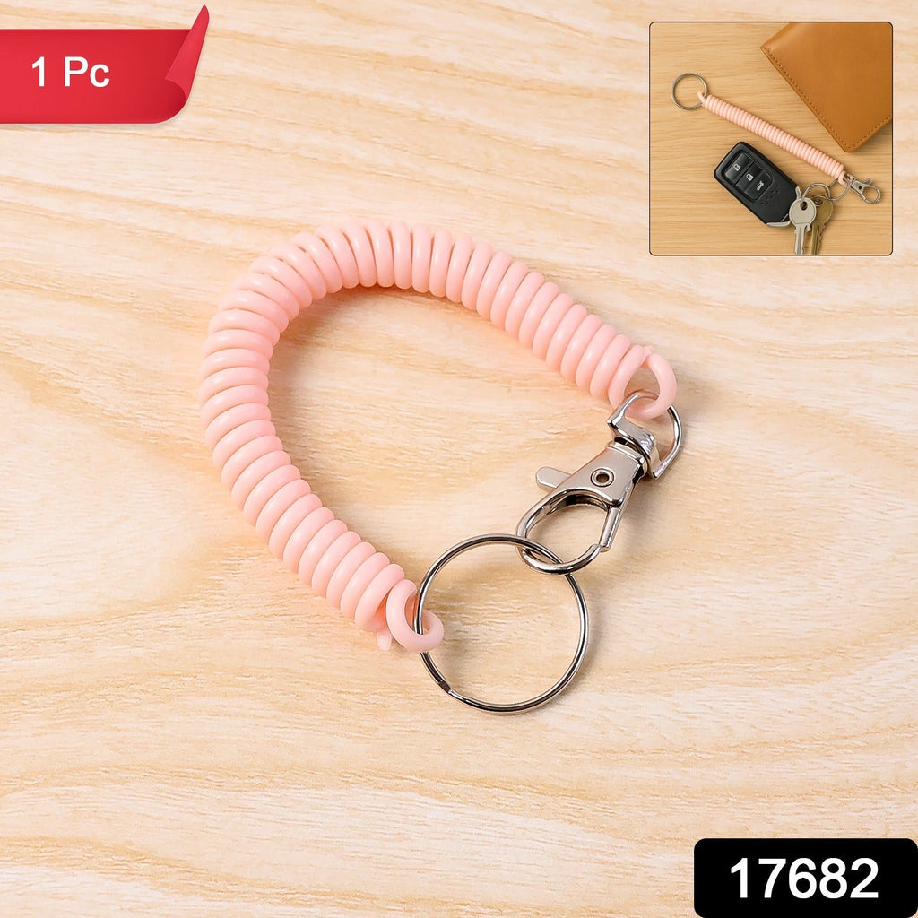Close view of keychain bracelet showcasing metal ring and clip hook