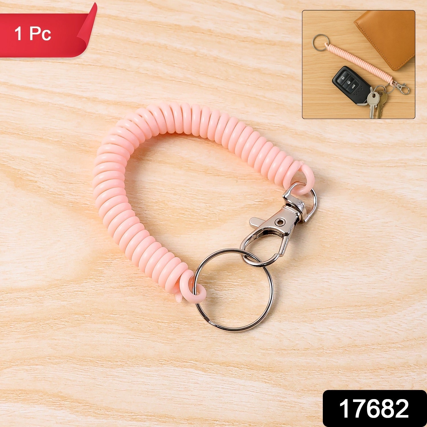 Close view of keychain bracelet showcasing metal ring and clip hook