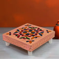Handcrafted Meenakari Puja Chowki set, front view, showcasing vibrant multicolor details.