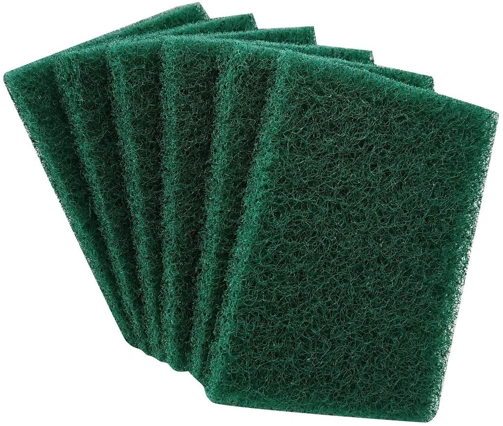 Arrangement of six aqua green scrub sponges for versatile home use.