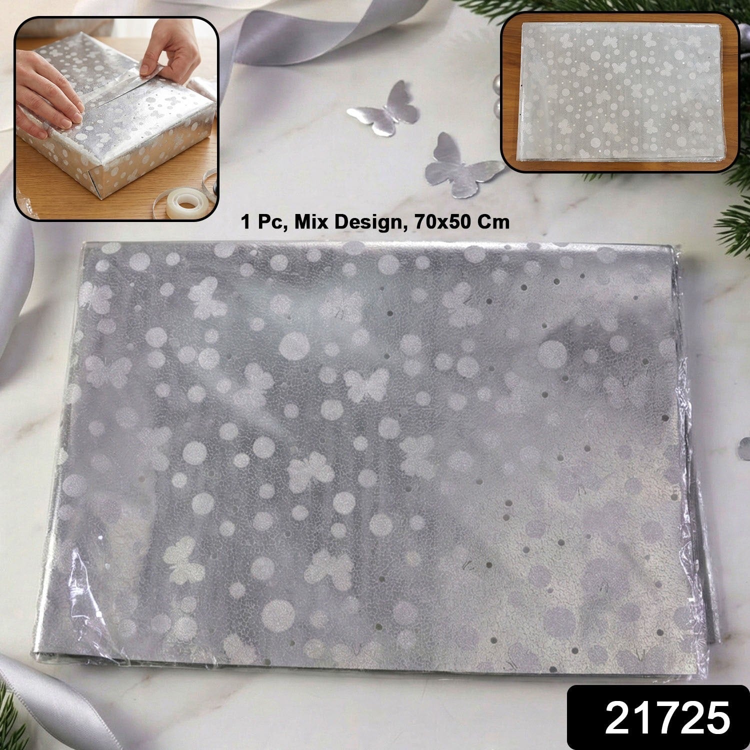 Folded butterfly pattern gift wrapping paper showcasing elegant design