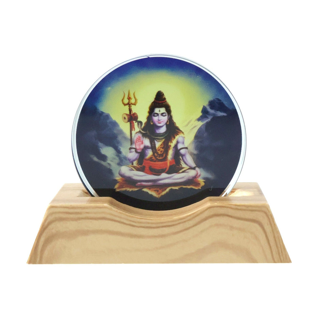 Lord Shiva LED night lamp showing 3D creative design with wooden base