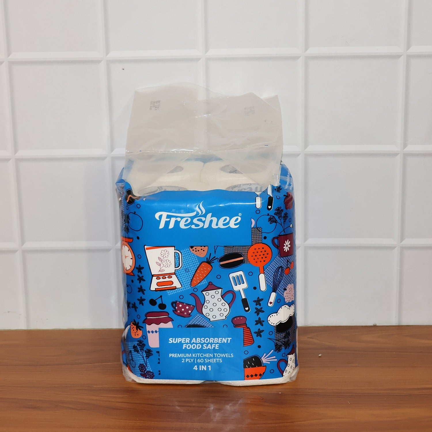 Super-absorbent kitchen roll showing embossed cellulose paper texture