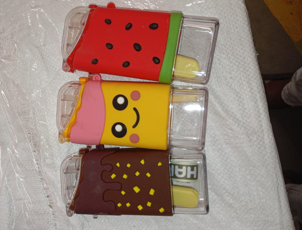 Multiple angles of the portable ice cream water bottle for kids, highlighting its design.