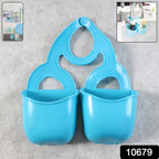 Twin sink organizer baskets holding sponges and brushes for kitchen or bath