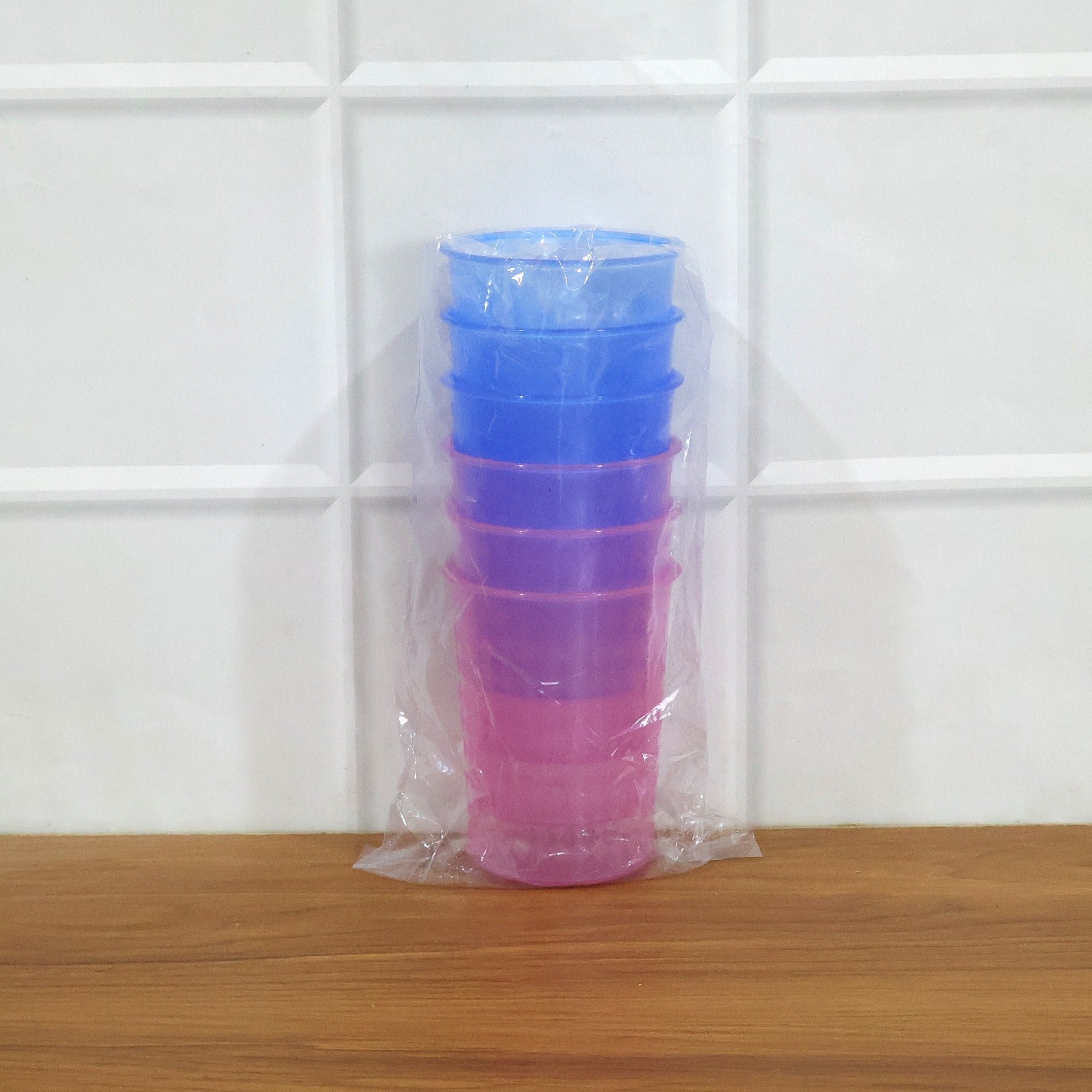 Plastic glass set showcasing textured grip design