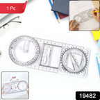 Transparent geometry drawing tool showing ruler and measurement stencils