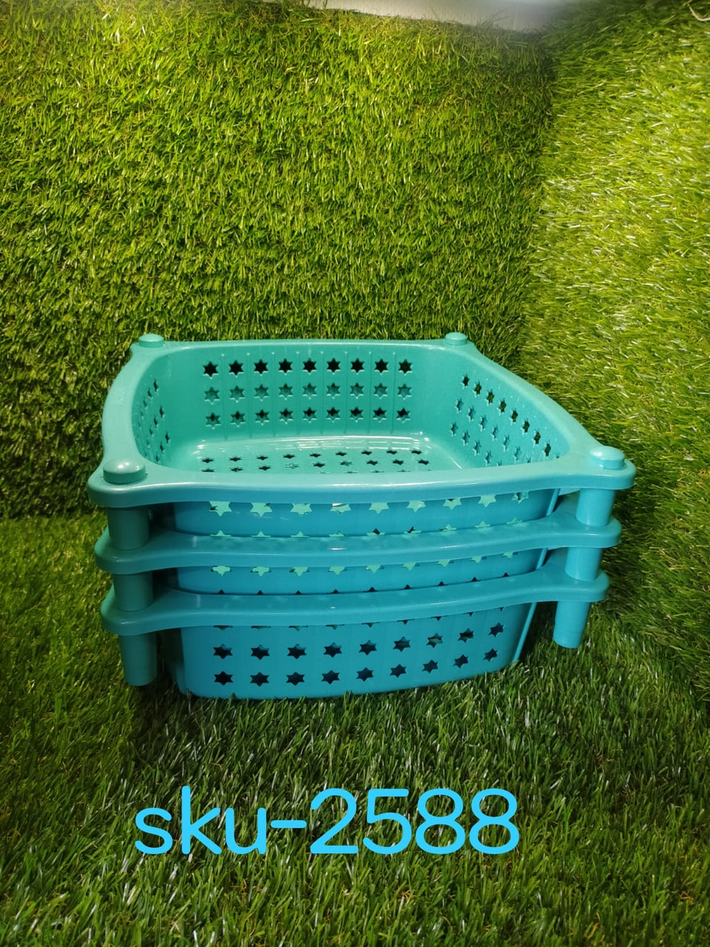 Basket-style 3-layer square kitchen trolley for efficient kitchen organisation.