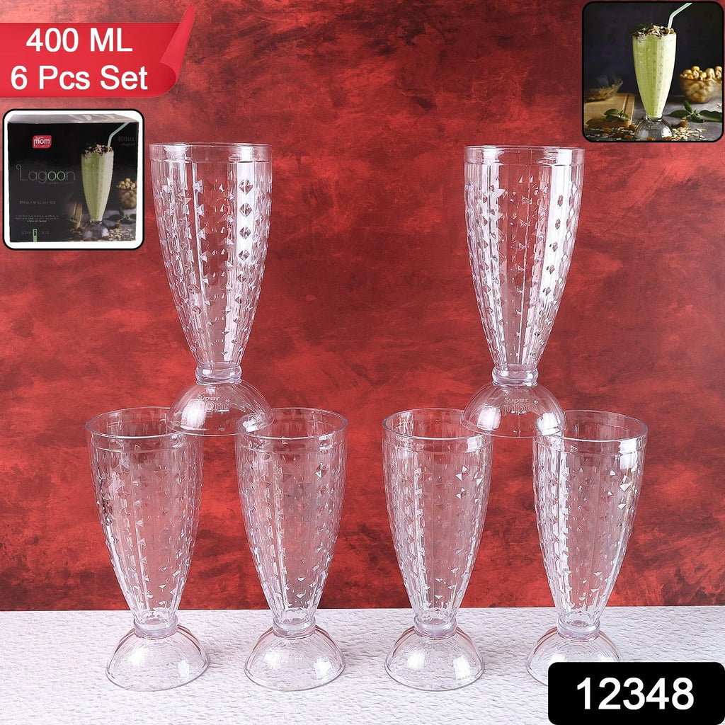 Set of six transparent plastic milkshake glasses for milkshakes and cold beverages