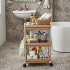 Compact three-tier storage trolley suitable for kitchen and bathroom