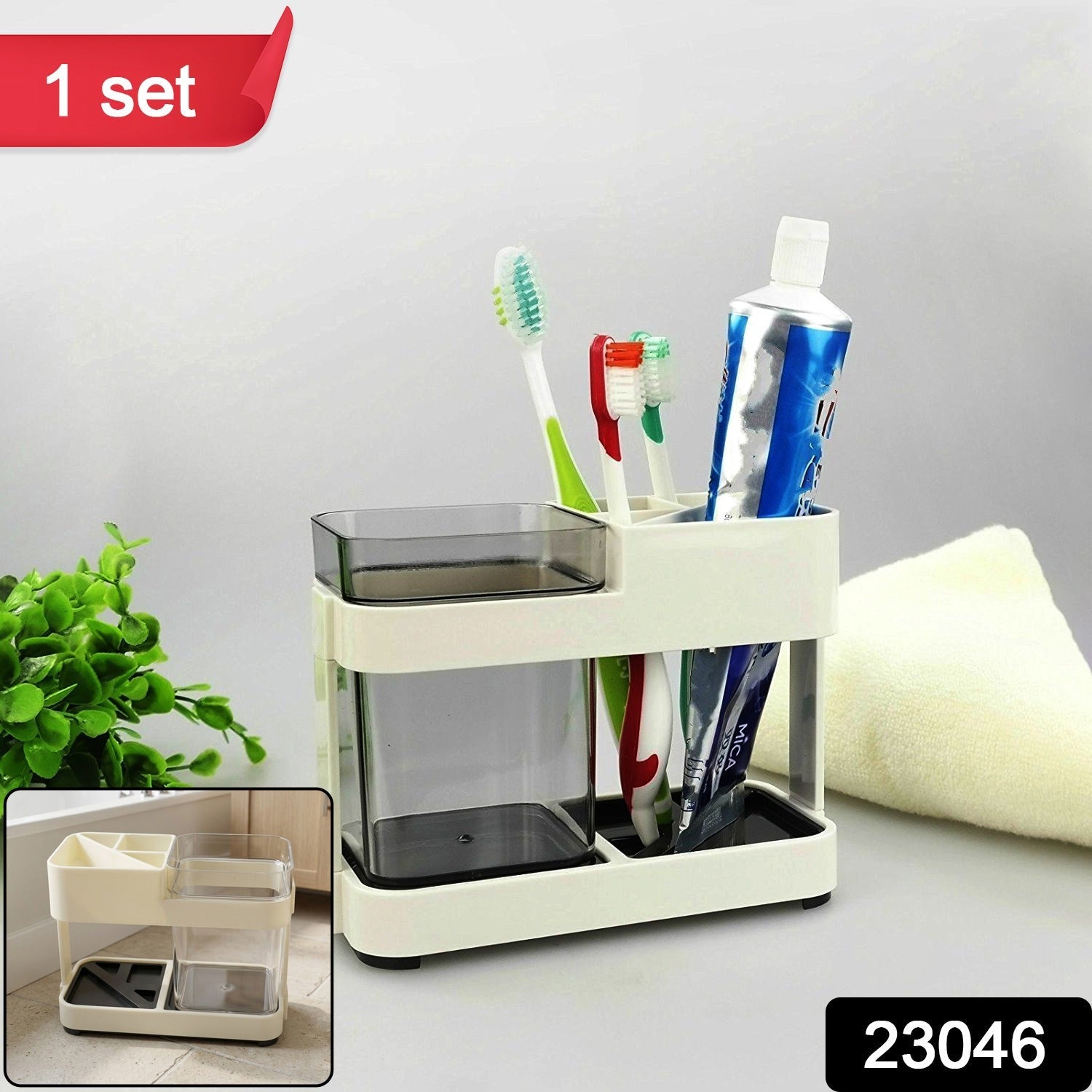 Top view of toothbrush and toothpaste organizer