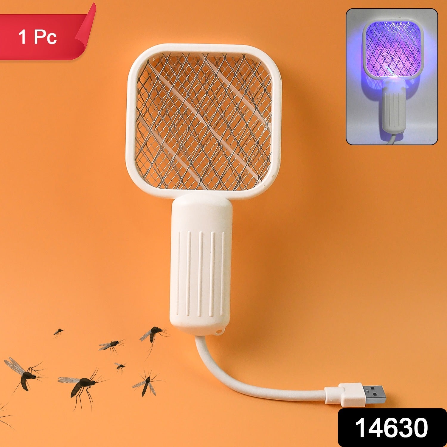 USB rechargeable insect killer mosquito racket in hand
