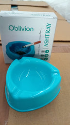 Portable plastic ashtray in blue with triple cigarette grooves for daily use